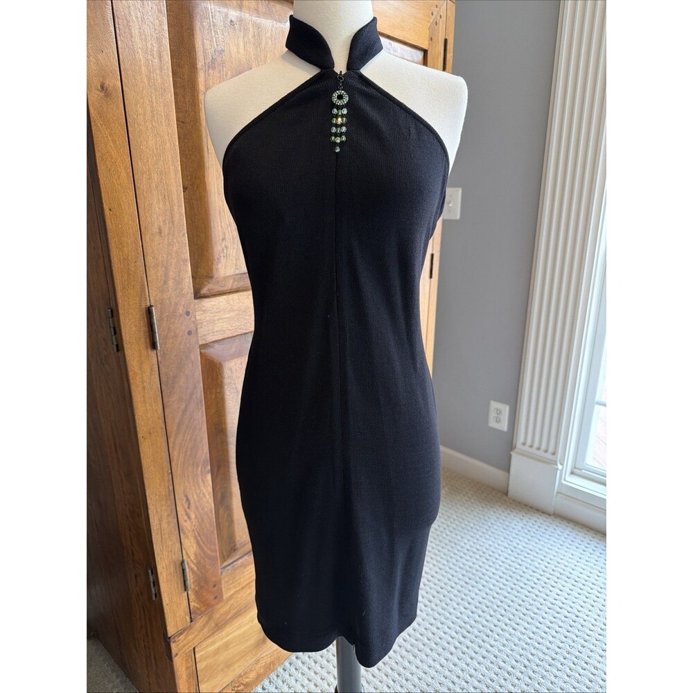 Vintage 1990s St. John Marie Gray Black Knit Evening Dress Size 2